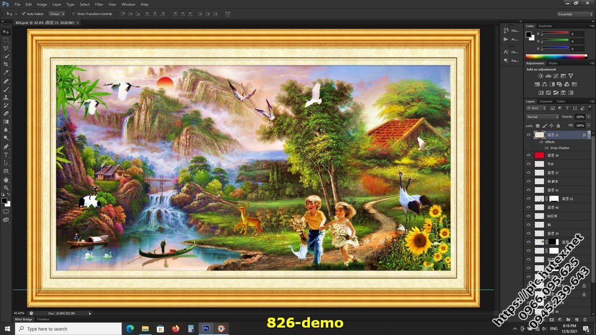 File gốc tranh phong thủy trang trí in deco lụa kính 3D canvas