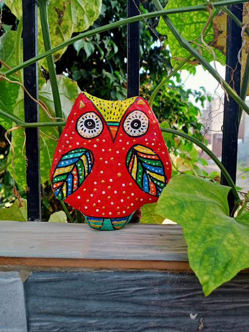 Handpainted Clay Owl Wall Hanging Decor