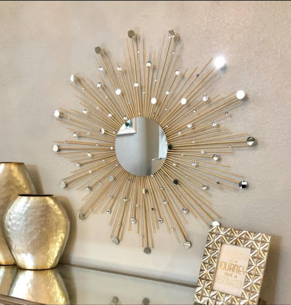 Iron Mirror Wall Mounted Crystal &Golden Round Hanging 24 x 24 Inches