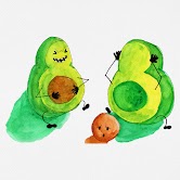 Watercolor painting of two avocado halves