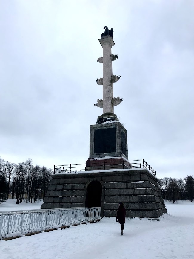 The Chesme Column in winter catherine park tsarskoye selo pushkin