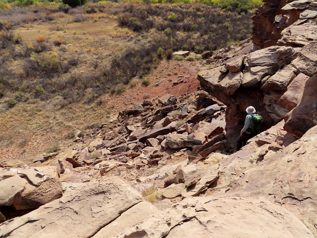 Scrambling down to the river bottom