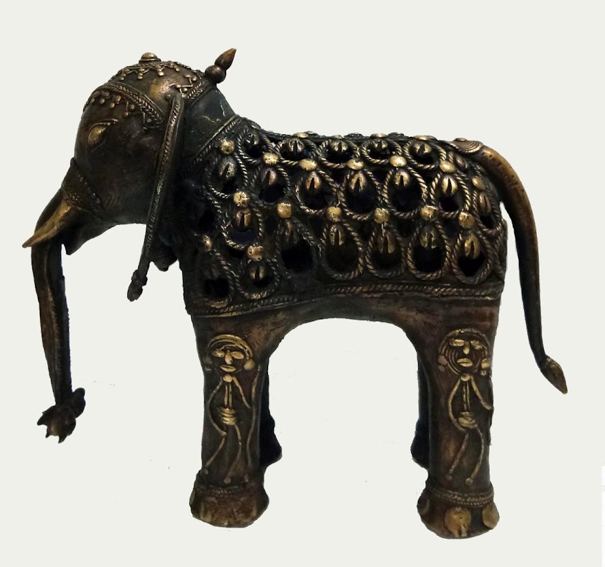 Dhokra Antique Jali Elephant Statue