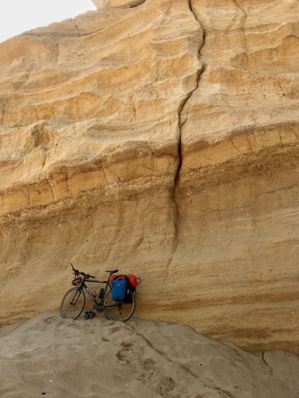 Cyclists at Ras Al Jinz turtle Beach oman