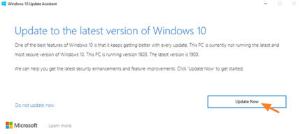 Click on the Update Now button to start the Windows update.