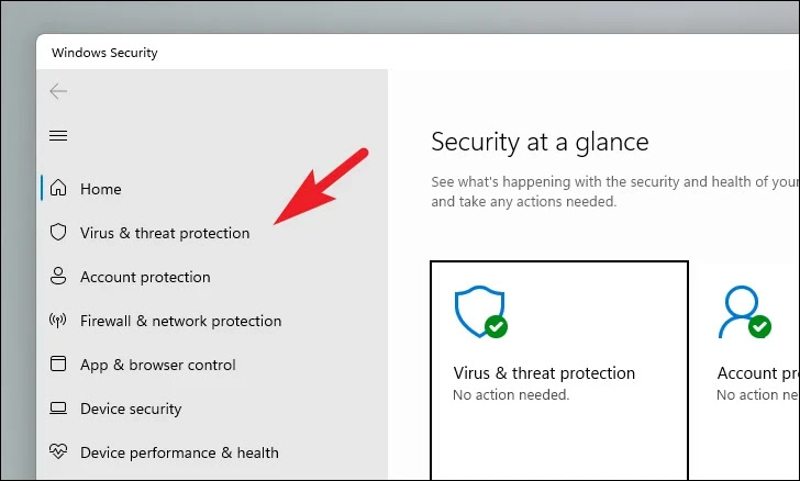 Click on the Virus & threat protection tab from the left sidebar.