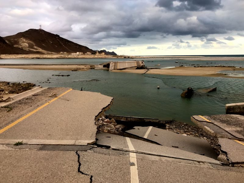 Collpased bridge mughsail beach salalah oman