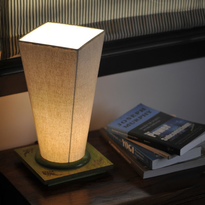 13 Inch Green Conical Wooden Table Lamp In Wood