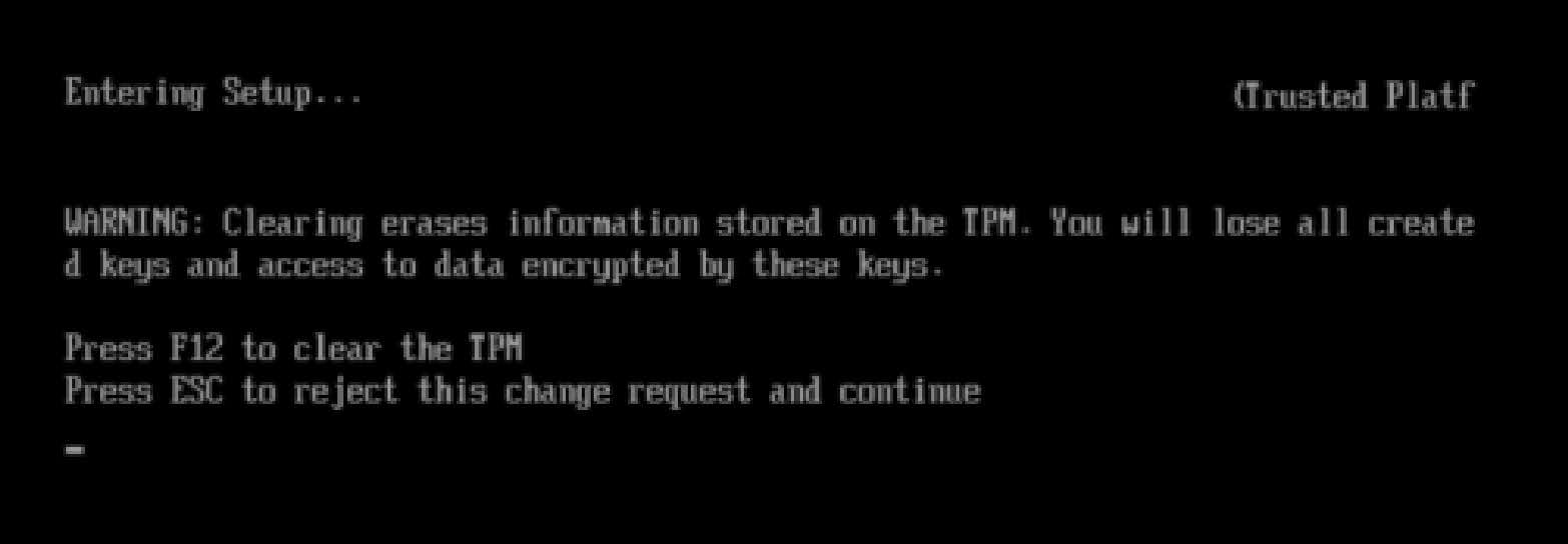 Enable TPM 2.0 for the Intel motherboard: Restart after set to Clear TPM