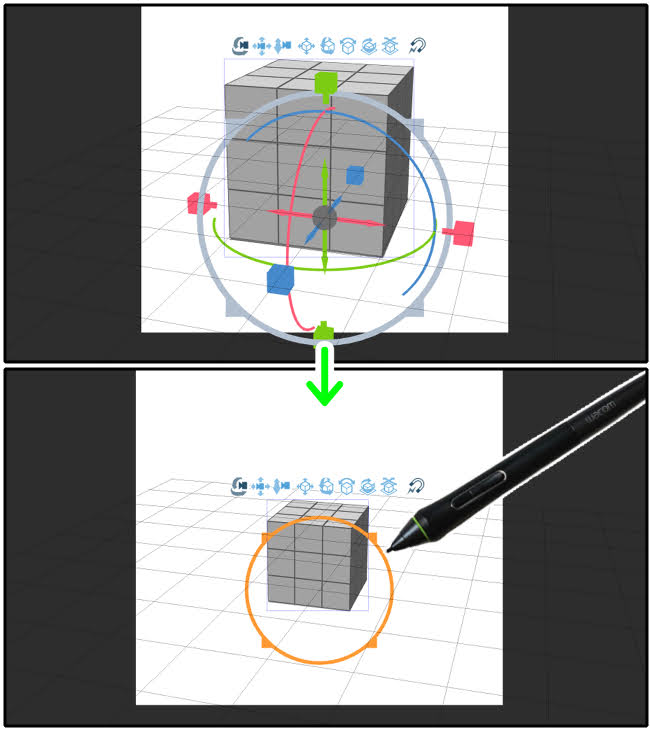 クリスタ「3Dプリミティブ」のマニピュレータ（拡大縮小）