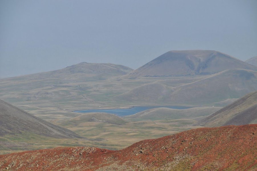 Distant view of Akna Lake from the top of azhdahak volcano