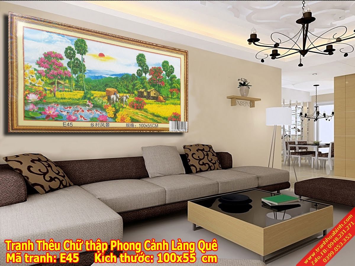 Tranh thêu chữ thập Phong Cảnh Làng Quê