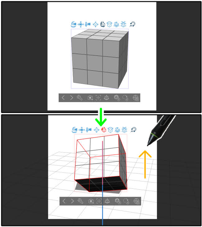 クリスタ「3Dプリミティブ」の移動マニピュレータ（オブジェクトの縦回転）