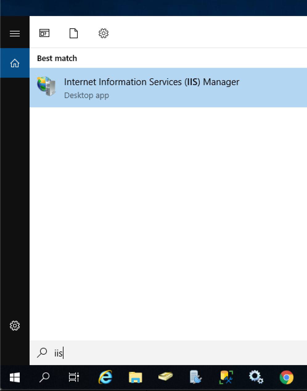 Click the Internet Information Services (IIS) Manager in the search result.
