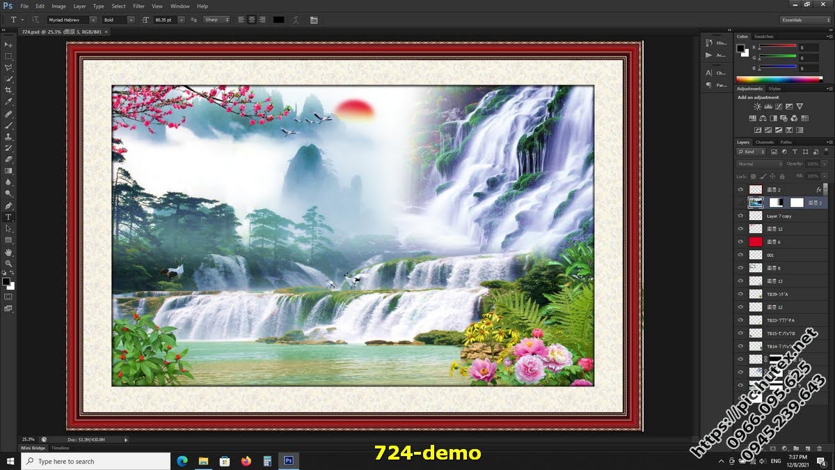 File gốc tranh phong thủy trang trí in deco lụa kính 3D canvas