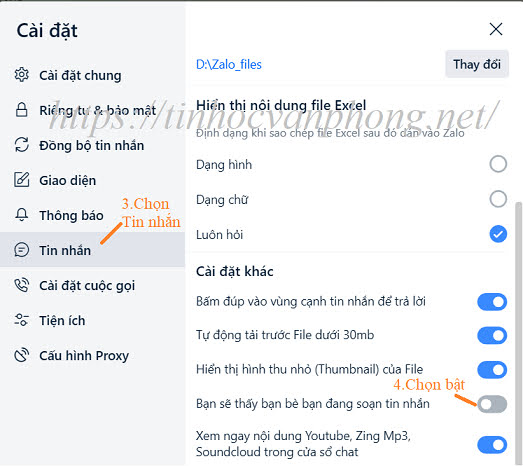 Bật trạng thái soạn tin nhắn zalo