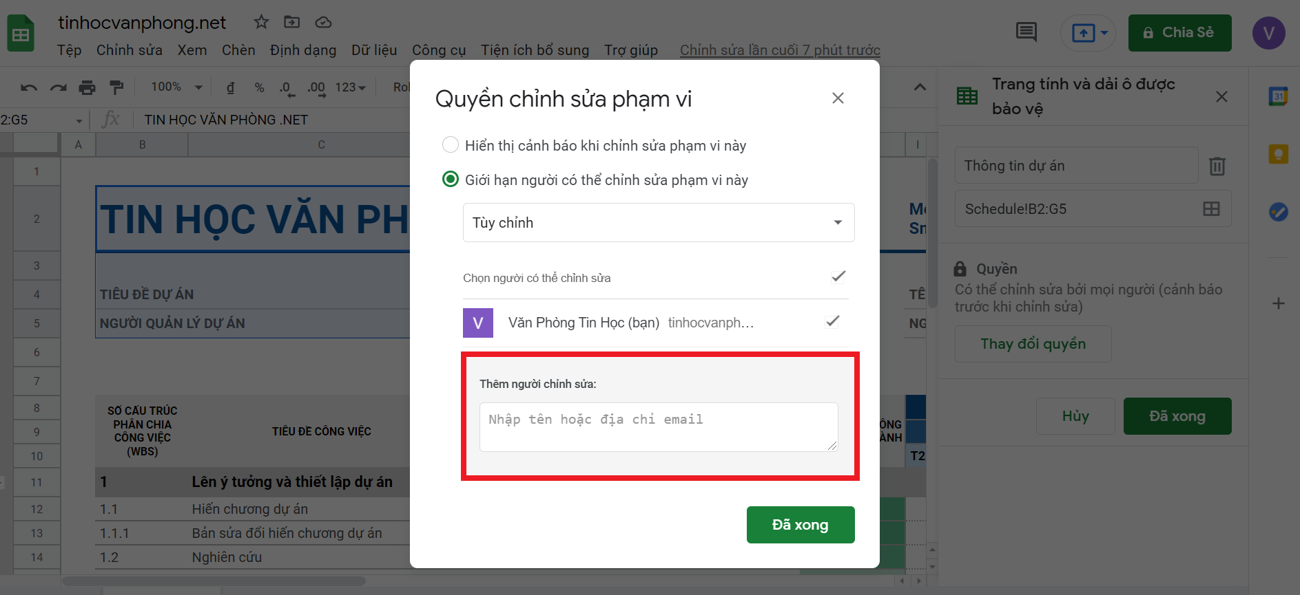 hướng dẫn khóa ô trong google sheets