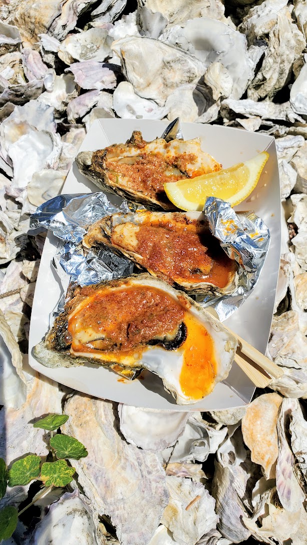 Nevør Shellfish Farms Seafood Shack popup on Fridays through Sunday with Jacob Harth - barbeque oysters trio during my visit were with nduja