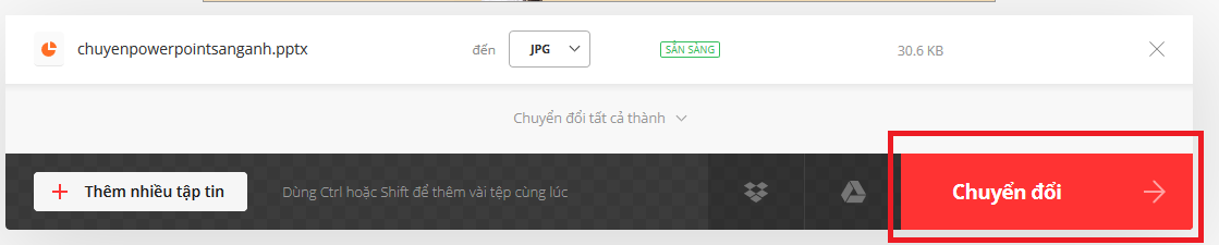 Chọn Chuyển đổi - chuyển Powerpoint sang ảnh online