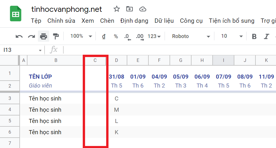 hướng dẫn xóa, thêm cột trong google sheets