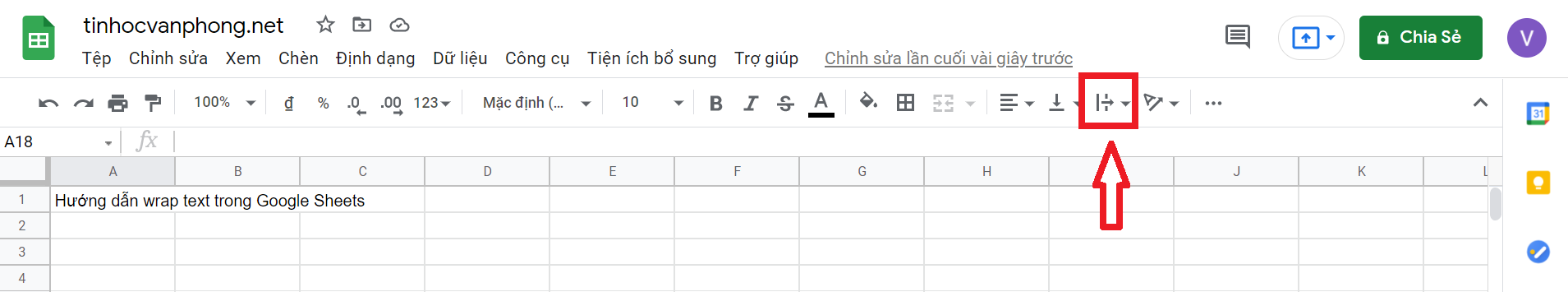 hướng dẫn wrap text trong google sheets