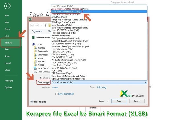 Kompres File Excel Ke Binari Format