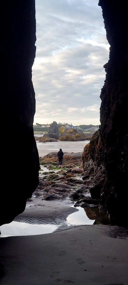 Sunrise at Face Rock Viewpoint in Bandon, Oregon as dawn approaches