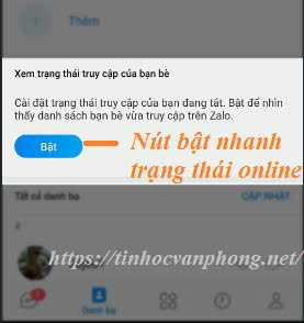 Nút bật nhanh trạng thái online