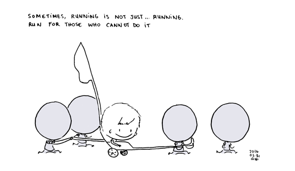 I do comic strips and drawings! 
            Run for charity! Run for those who cannot!