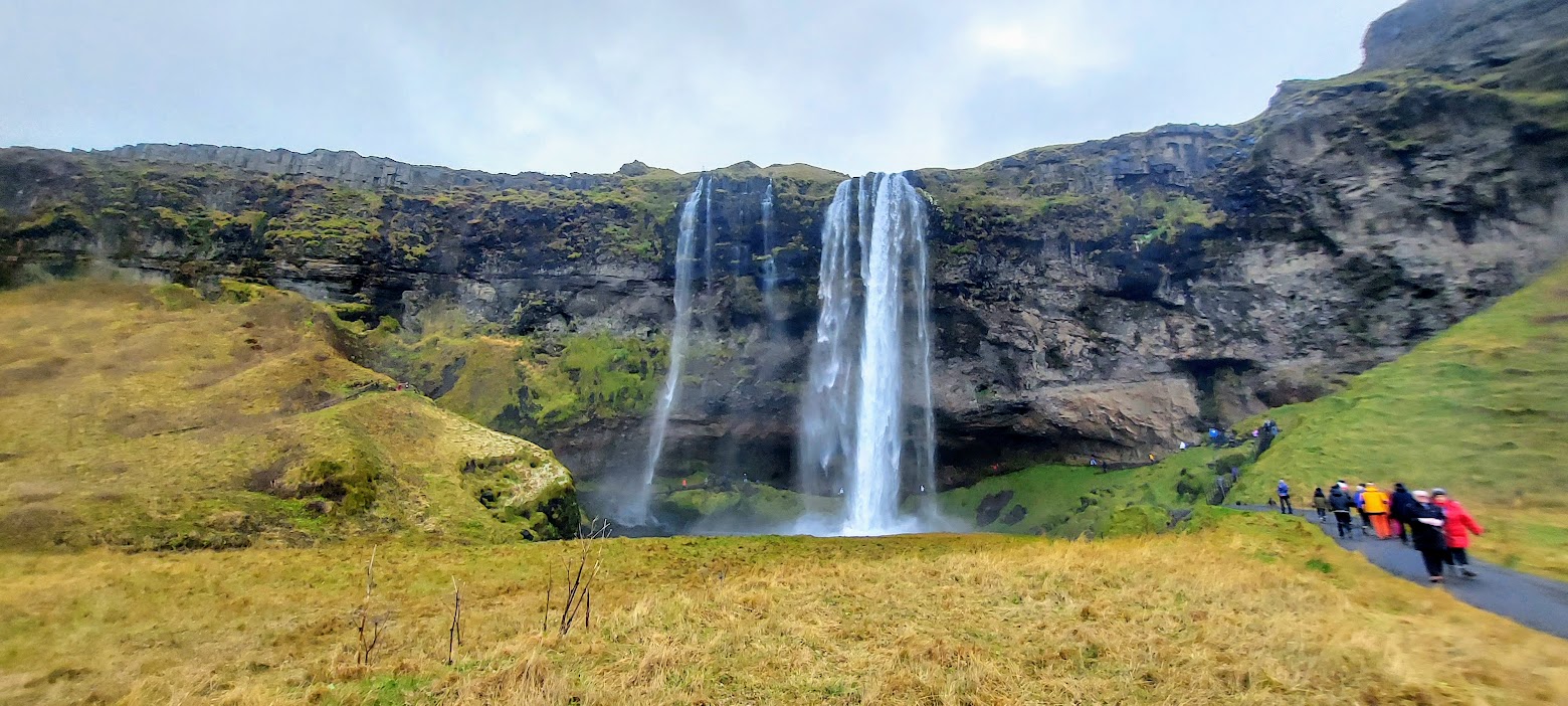 South Iceland Waterfalls and Black Sand Beach: Seljalandsfoss. This waterfall is well known because this is a waterfall you will be able to walk behind