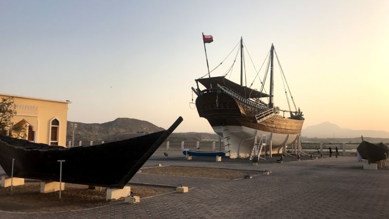 Traditional Omani trading vessels on exhibition sur oman road trip