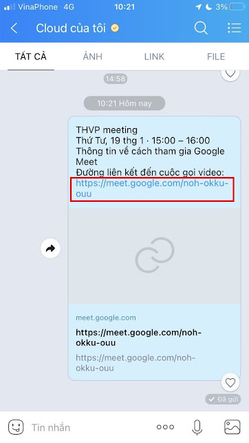 Cách chấp nhận lời mời Google meet - Nhấn vào link Google Meet. 