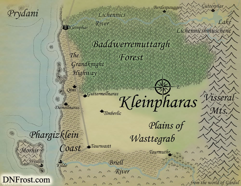 Kleinpharas of Gardul, a map commission by D.N.Frost for Jeffery W Ingram www.DNFrost.com/portfolio Part 1 of a series.