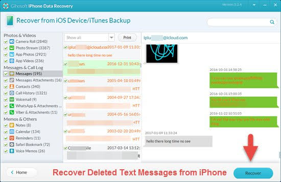Recover deleted text messages using Gihosoft iPhone Data Recovery (Free)