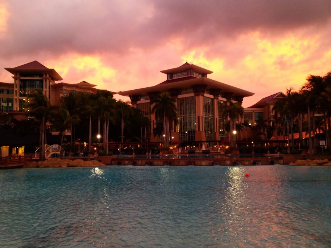 empire hotel in brunei under red sky 