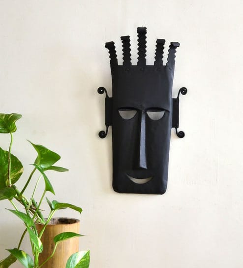 Handmade Wrought Iron Tribal Mask Wall Mural