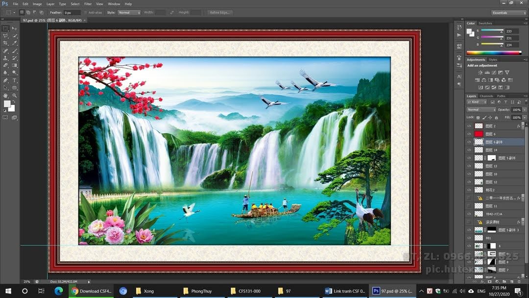 File Tranh Sơn Thủy Hữu Tình 97 - file gốc tranh phong thủy in deco lụa kính 3D canvas