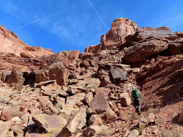 Climbing up to an alcove