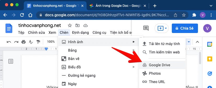 chèn ảnh vào google doc