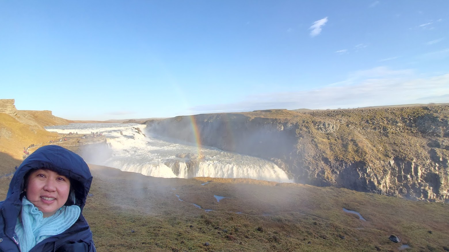 Golden Circle Highlights, Iceland: Gullfoss, or Golden Falls, unique as the waterfall plunges into a gorge so it seems to disappear into the earth