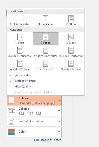 in powerpoint 2 slide trên một trang - chọn "2 slides"