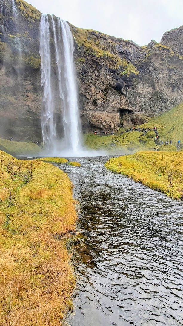 South Iceland Waterfalls and Black Sand Beach: Seljalandsfoss. This waterfall is well known because this is a waterfall you will be able to walk behind