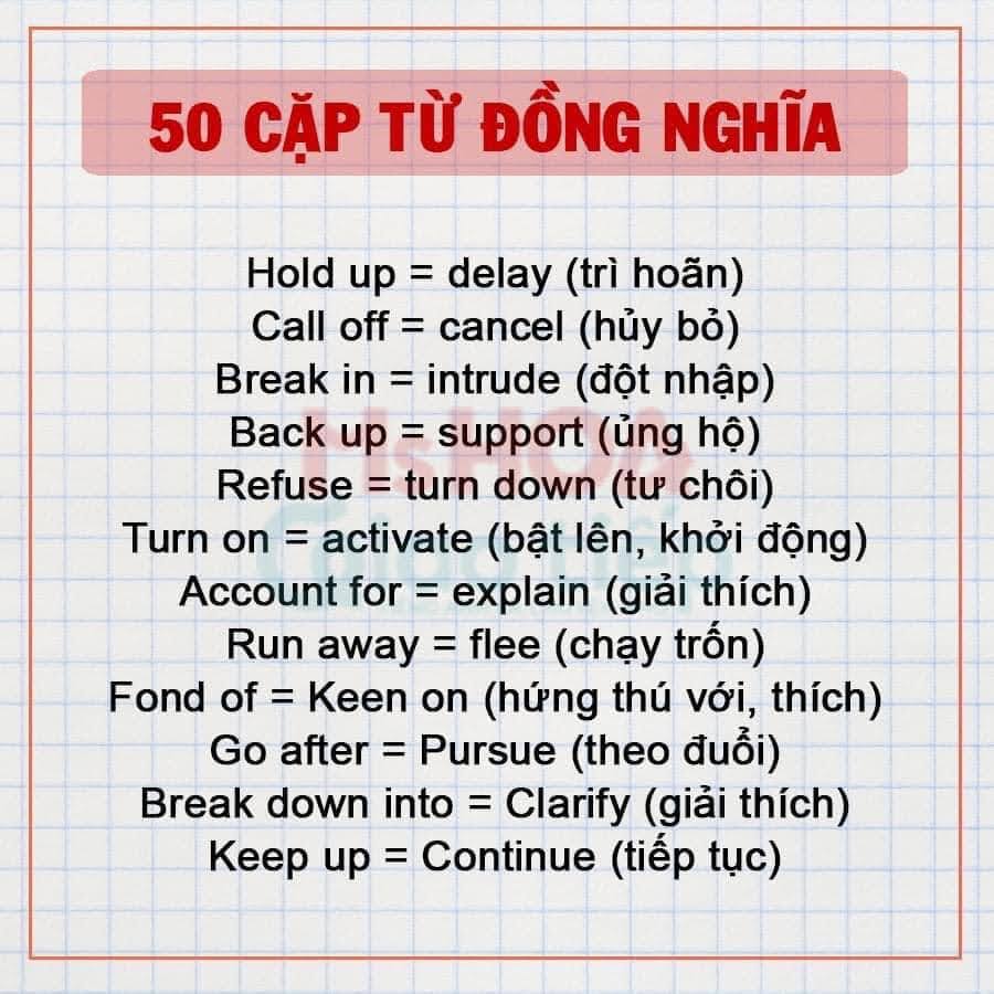 50 cặp từ đồng nghĩa