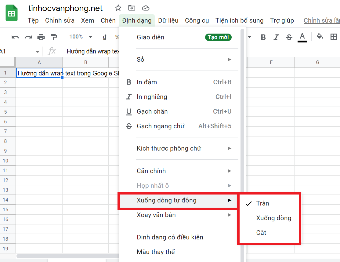 hướng dẫn wrap text trong google sheets