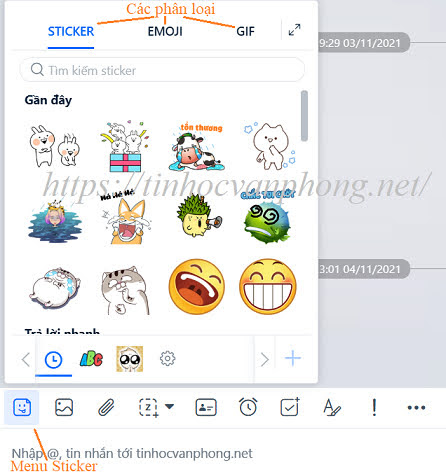 Tin nhắn sticker trên zalo