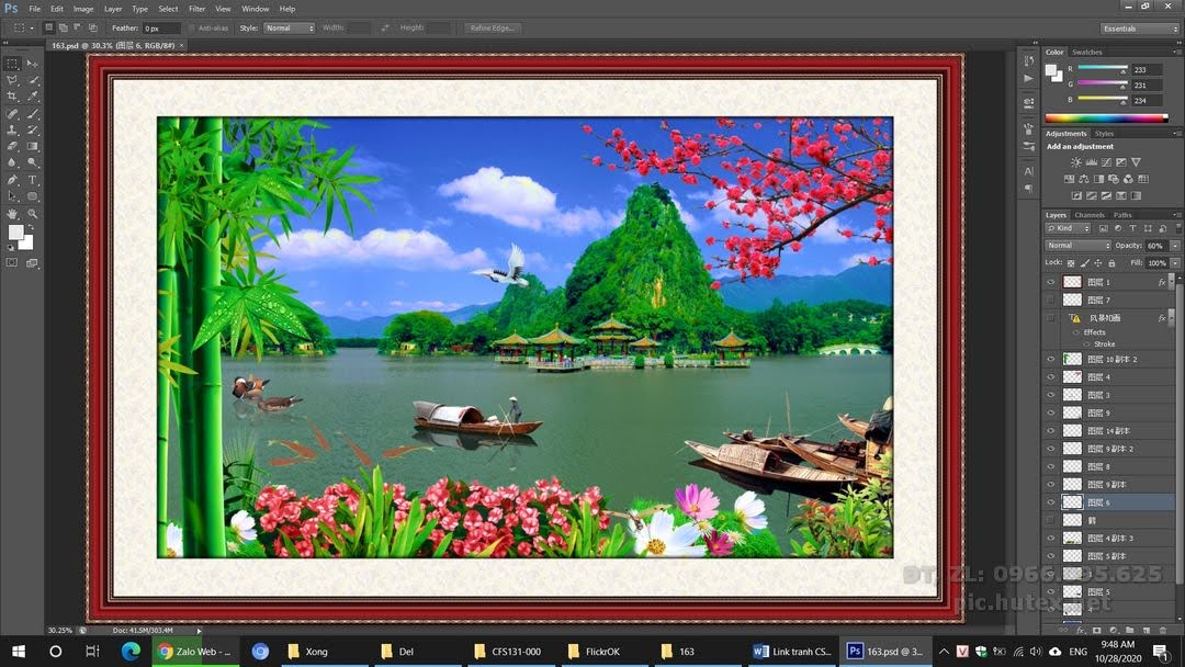 File Tranh Thác Nước Phong Thủy - file gốc tranh phong cảnh in deco lụa kính 3D canvas