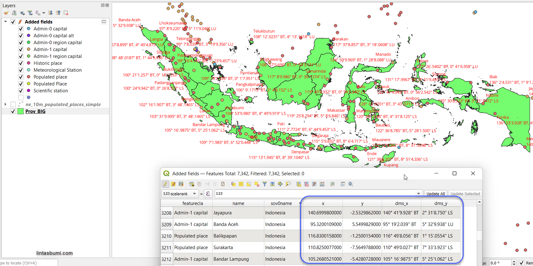 Konversi Koordinat DD Ke DMS Berformat Bahasa Indonesia (BT, LU/LS) Pada QGIS