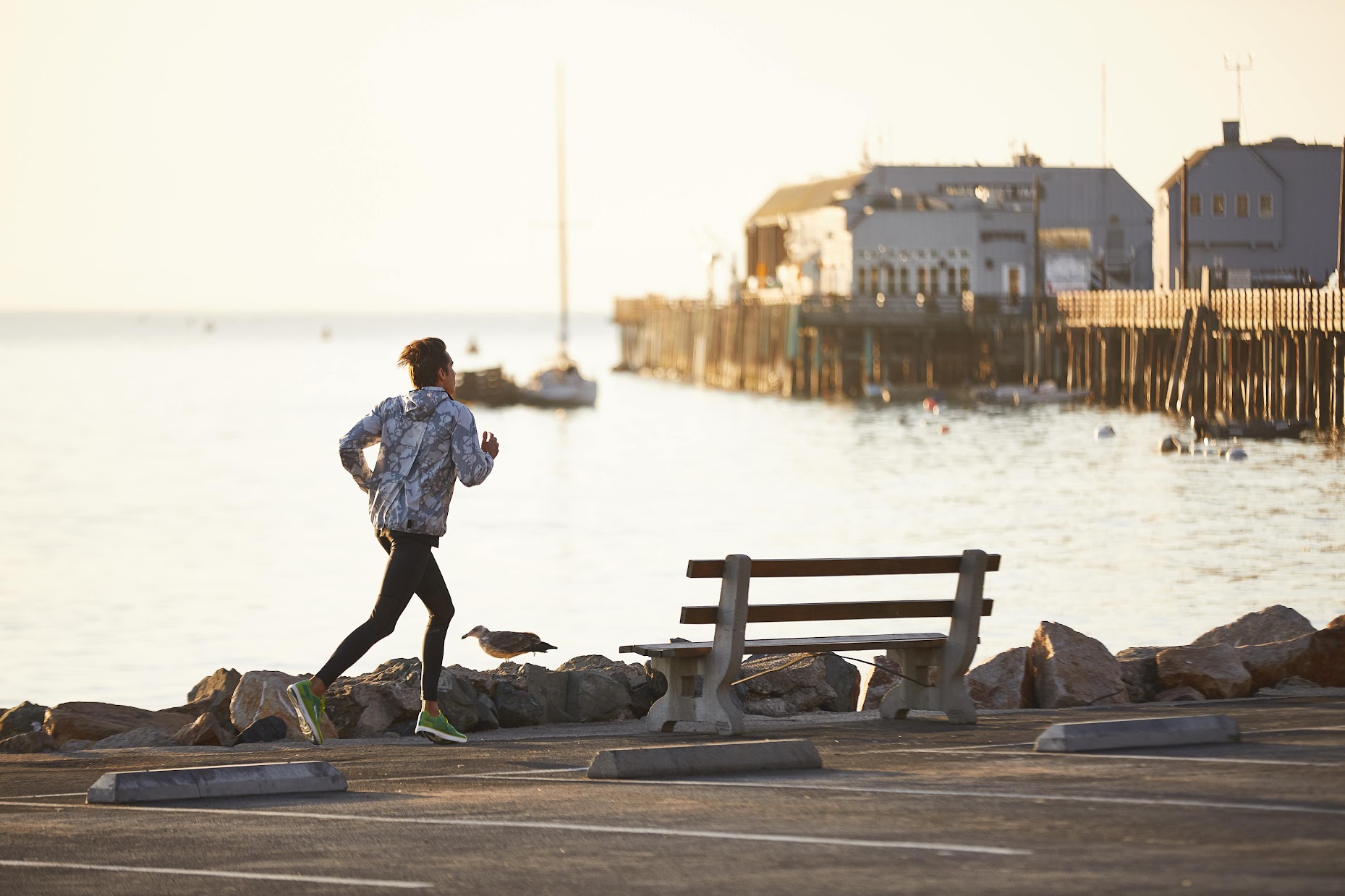 Runner running by the port