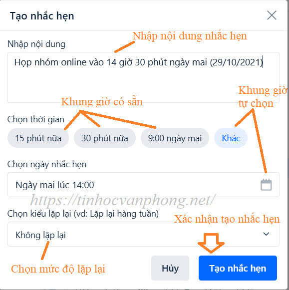 Tạo thông tin nhắc hẹn