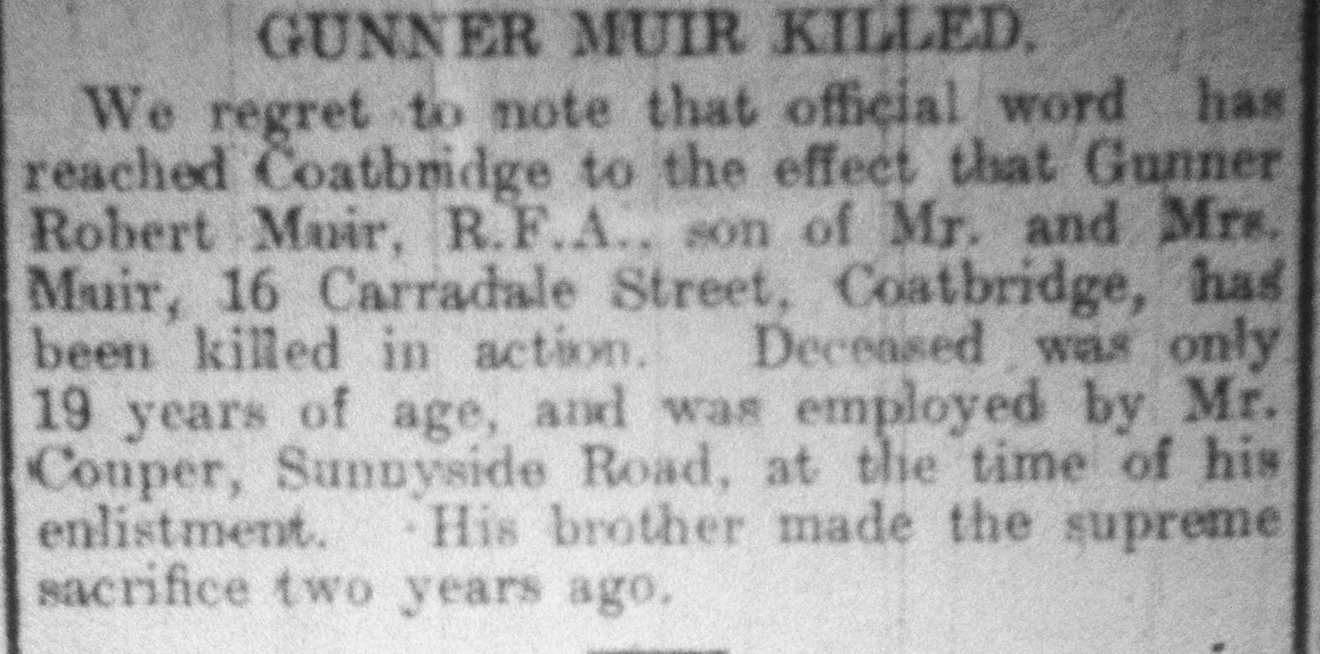 Robert Muir newspaper clipping